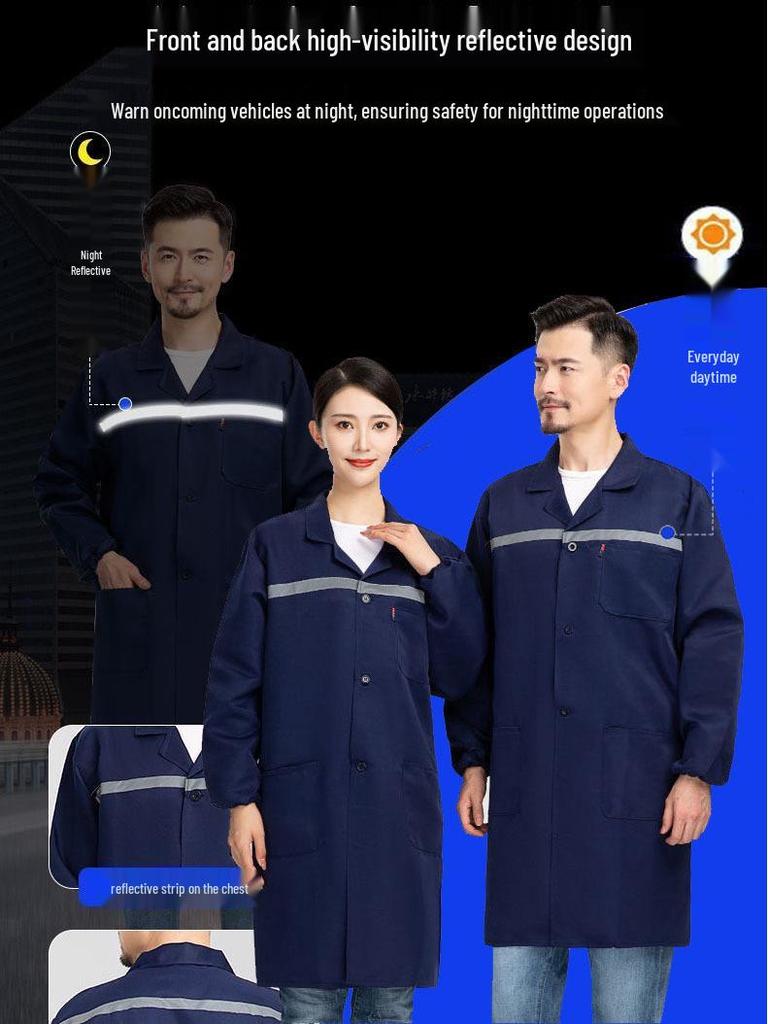 Modrá reflexní pruhovaná halena: Pracovní oděv odolný proti opotřebení s dlouhým rukávem a potiskem loga na zakázku