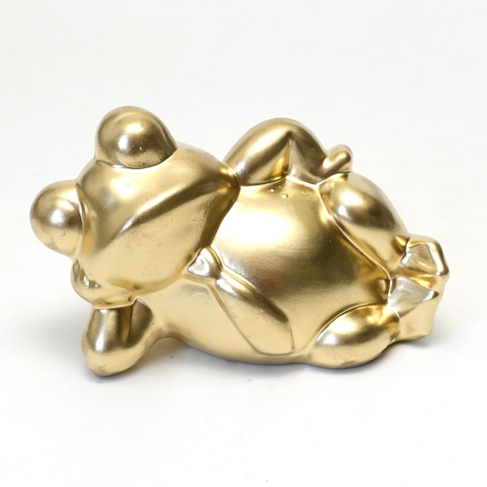 

[European Interior Casa Piece] Portuguese-made Mini Frog Terracotta Figurine with Tie, 12cm, Happy Sideways Frog, Gold pto-528gl-s
