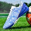 Botas de Fútbol Azul y Blanco para Hombre/Mujer Suela Blanda de Goma Clavo Corto Césped Artificial Zapatos de Fútbol Juvenil