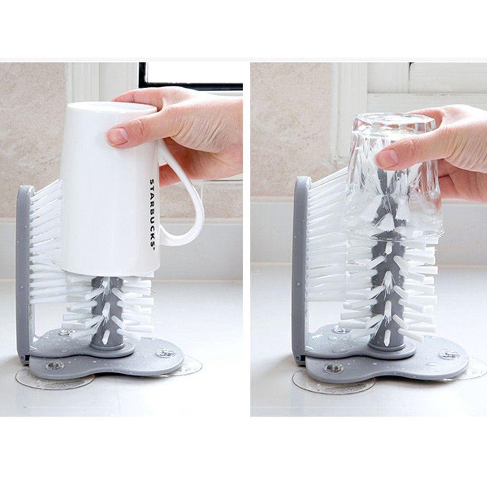 Detachable Sucker Cup Brush 2 In 1 Glass Cup Cleaning Brush Water Bottles Cleaner  Kitchen Tools