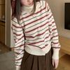 Retro contrasting striped knitted cardigan women's Korean version autumn and winter new lazy casual and thin design versatile sweater