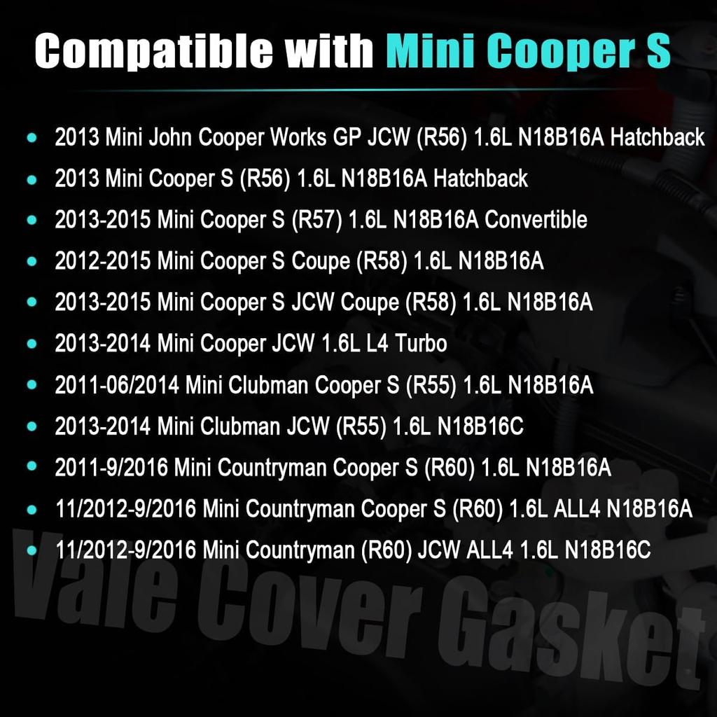 Valve Cover Gasket for Mini Cooper S BMW 1.6L N13 N18 VS50788R | Fit for Mini Clubman 2011-2014 , Countryman 2011-2016 , Paceman 2013-2016 , Roadster