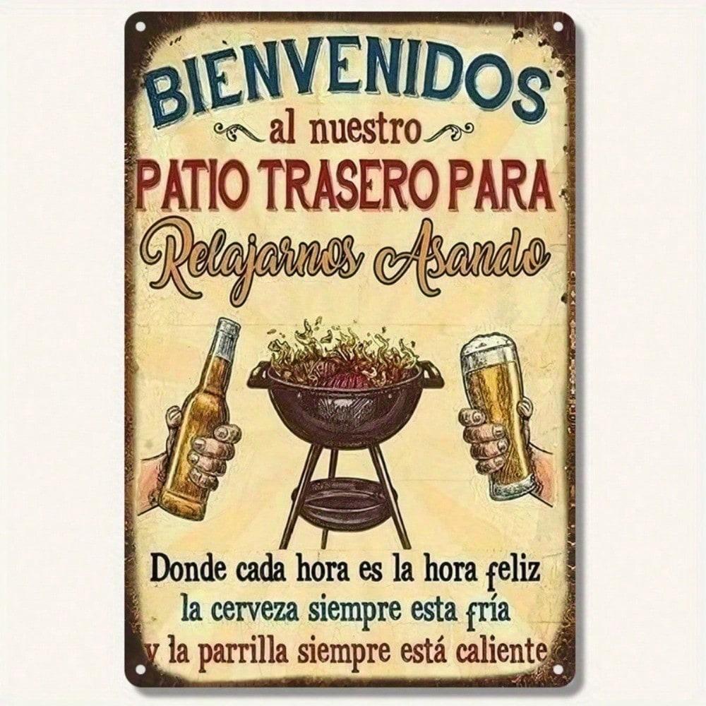 Vintage Tin Metal Welcome Sign Retro Outdoor Patio BBQ Backyard Decor