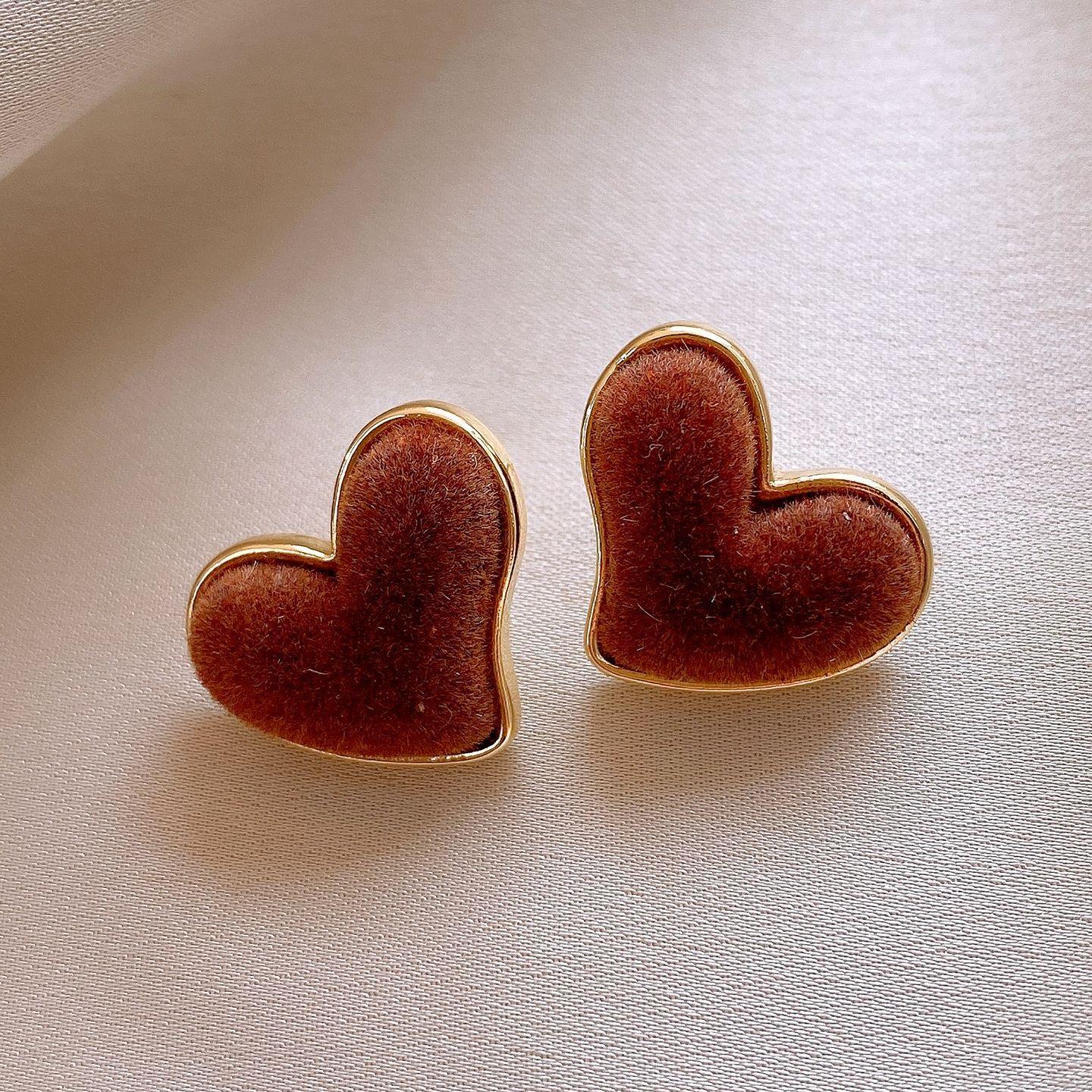 Autumn and winter retro flocking geometric square stud earrings temperament Hong Kong style earrings women