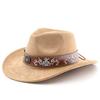 Cappello fedora stile western cowboy con arrotolamento in camoscio bohémien - cappello in feltro stile etnico per uomo, donna e coppie