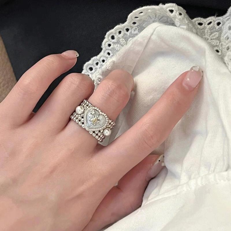 

Zircon Love Wide Version Simple Pearl Hexagram Personality Opening Adjustable Index Finger Ring Women s High-end Design