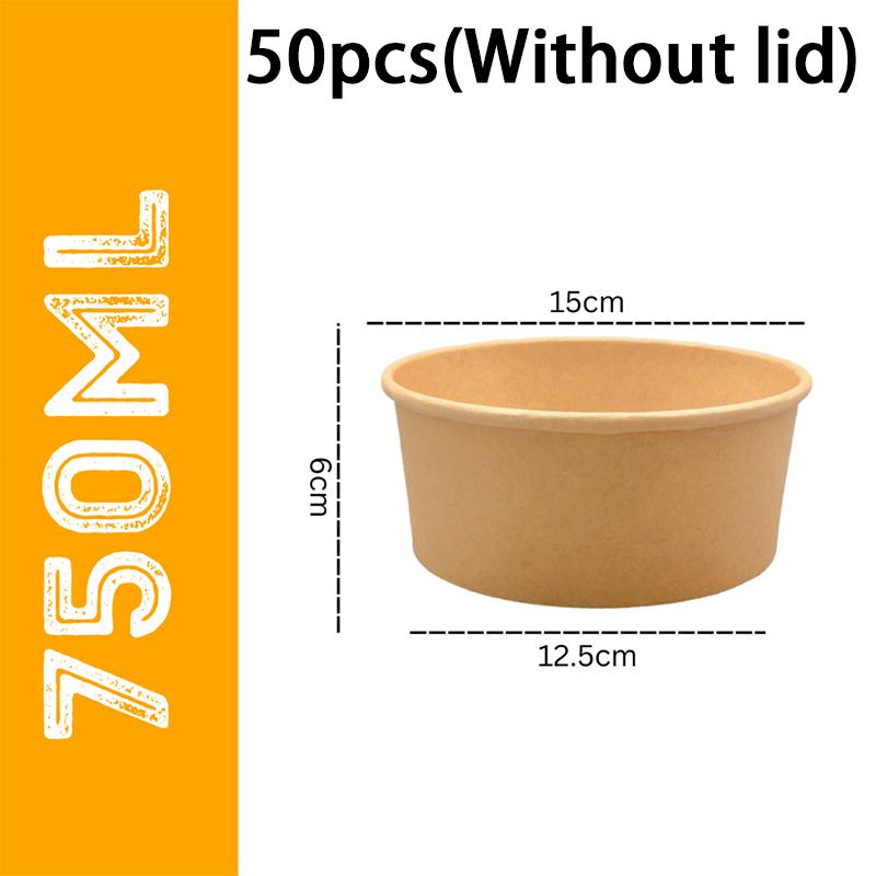 50-Pack 500ml 750mlWegwerp Saladekommen - Kraft Papieren Kommen Met Transparante Deksels Meerdere Opties
