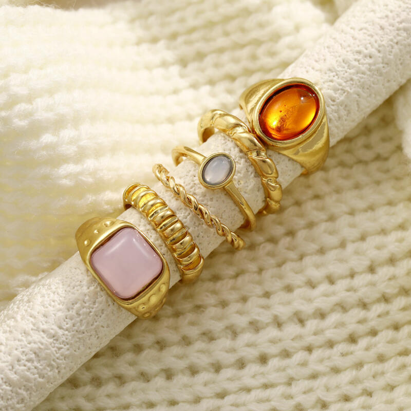 6Pcs/Set Geometric Irregular Oval Metal Rings for Women Men Fashion Retro Gold Color Finger Rings Vacation Jewelry Accessories