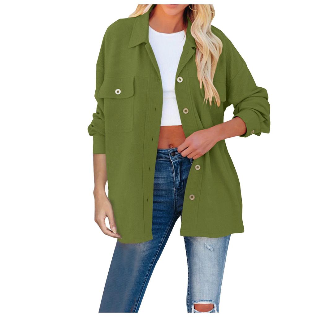 Women's  And Winter Fashion Solid Color Single Breasted Long Sleeve Pocket Jacket