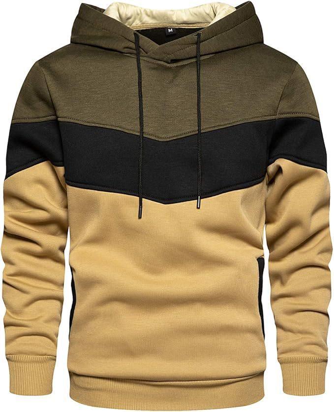 Men's Fashionable Printed Hooded Sweatshirt - European & American Casual Sports Color Block Top for Spring & Autumn