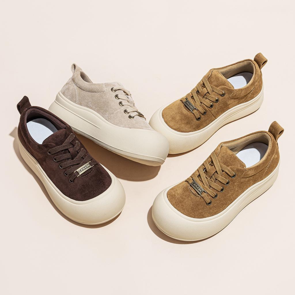 Women's autumn new thick-soled heightening leather student versatile casual sports shoes