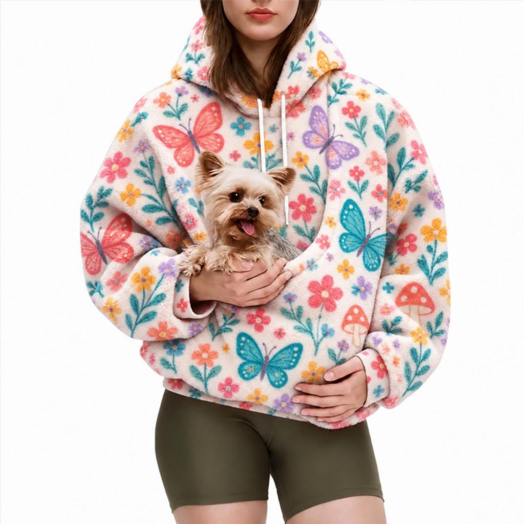 Women's Candy Color Print Hoodie with Pet Pouch for Casual Wear