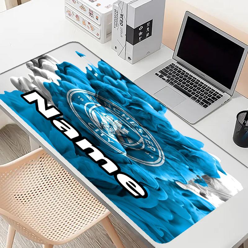 Custom Name Personalized Manchester City FC Pattern Mousepad, Laptop PC Desk Mat, Decorative Desk Mat for Home Keyboard Pad Gift