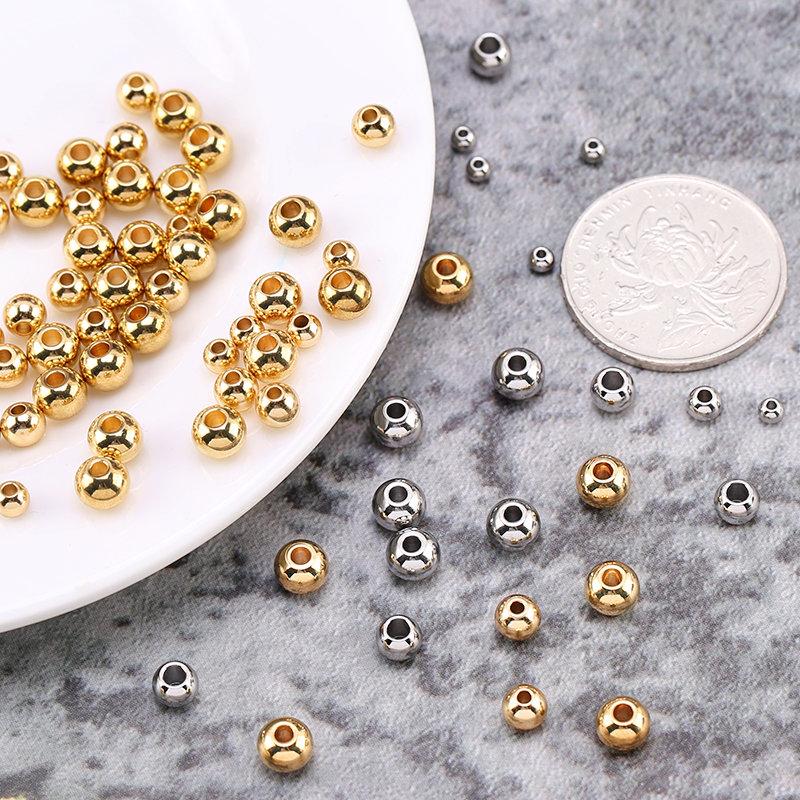 Original Gold Color Metal Spacer Beads 304 Stainless Steel Smooth Round Loose Beads