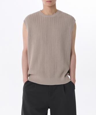 Crochet Crew Neck Knit Vest [Mushroom]