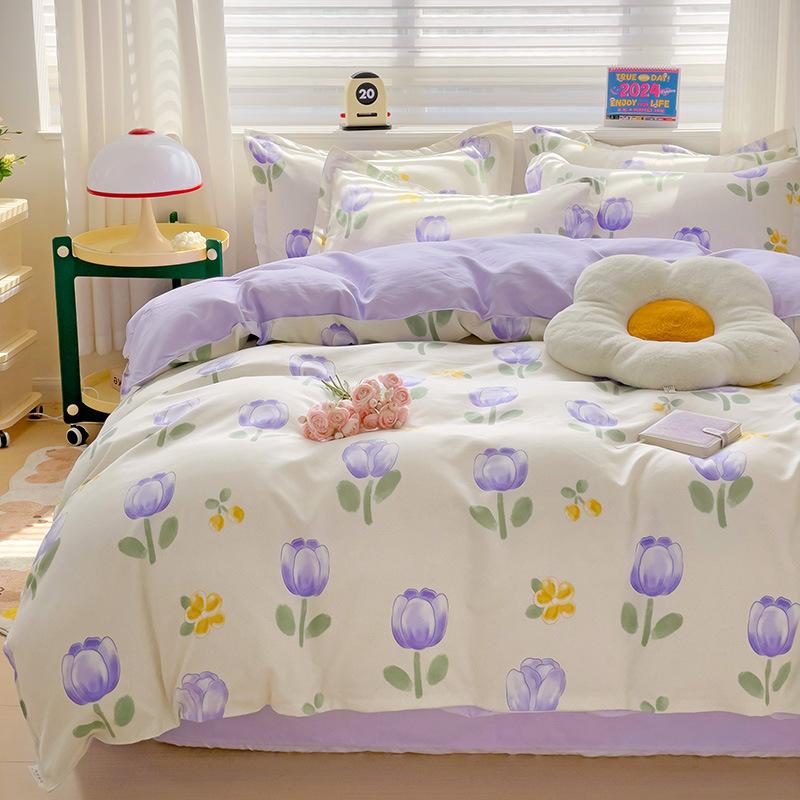 Klasse A Säuglings- und Kleinkindqualität Ins Kleiner Frischer Verdickter Abgeriebener Vier-Teile-Satz Hautfreundliche Laken Gewaschene Baumwolle Bettbezug Schlafsaal 3-teiliges Set