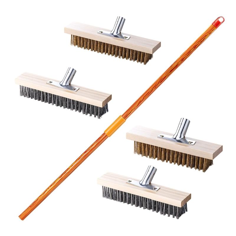 Ergonomic Long Handle Floor Brush With Hardened Steel Bristles Ideal For Outdoor Surfaces Cleaning