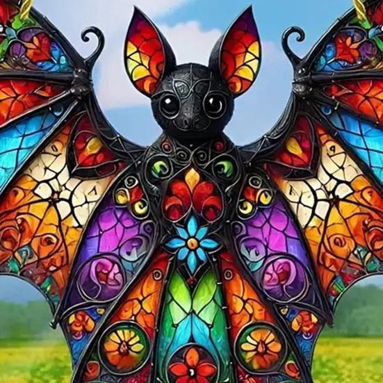 Halloween Colorful Bat Hanging Decoration Stained Glass 2D Flat Acrylic