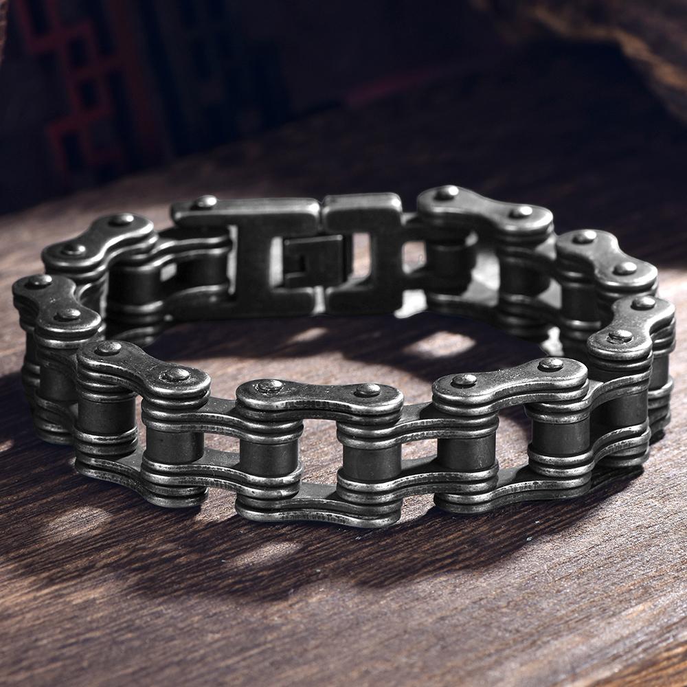 Men's Bicycle Chain Bracelet 16MM Wide Vintage Rock Motorcycle Wristband Man Punk Stainless Steel Biker Gothic Jewelry Accessory
