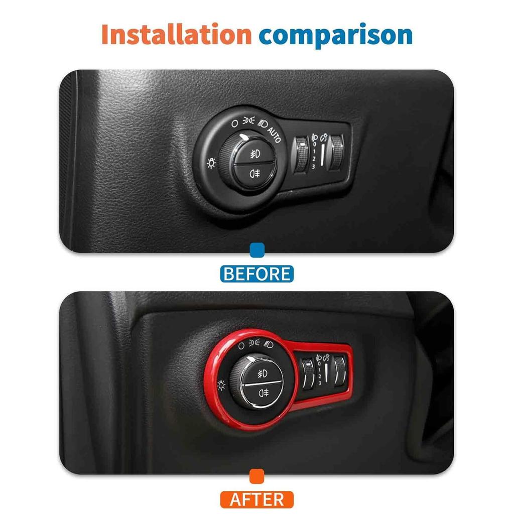 JeCar Headlight Switch Panel Trim Red Interior Accessories for Jeep Compass 2017-2020