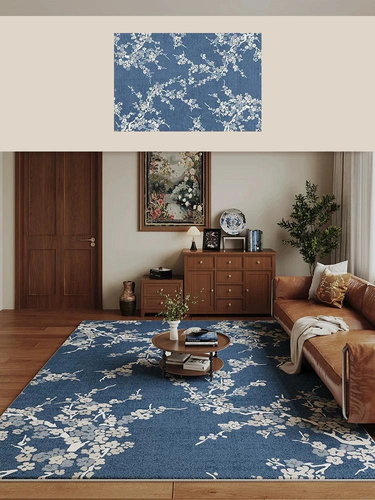 Blue Vintage Chinese Floral Rug Living Room Large Area Carpet Light Luxury Home Decoration Anti-slip Washable Mats Bedroom Rugs