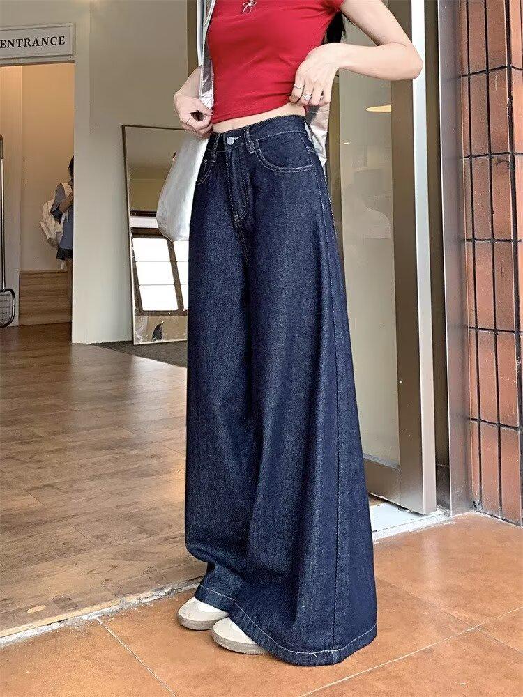 Women's Dark Blue High-Waist Wide-Leg Jeans - 2024 Autumn Collection