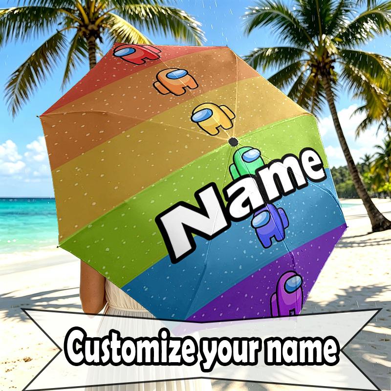 Custom Name Personalized Among Us Print Umbrella, Auto Open Close, 8‑Rib Sturdy Frame, Commute Camping Hiking Use, Birthday Gift