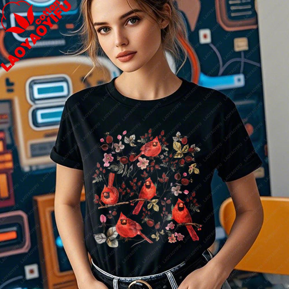 Vintage Cottagecore Wildflower Red Cardinal Shirt Goblincore Nature TShirt Bird Lover Gift Tee Cottage Core Wildflowers Shirts