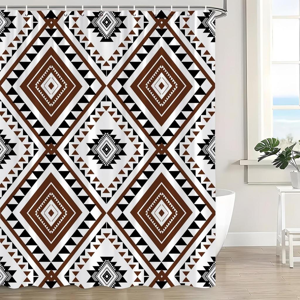 Western Shower Curtain Southwestern Aztec Boho Ethnic Tribal Native Abstract Geometric Farmhouse Bath Curtain with Hooks