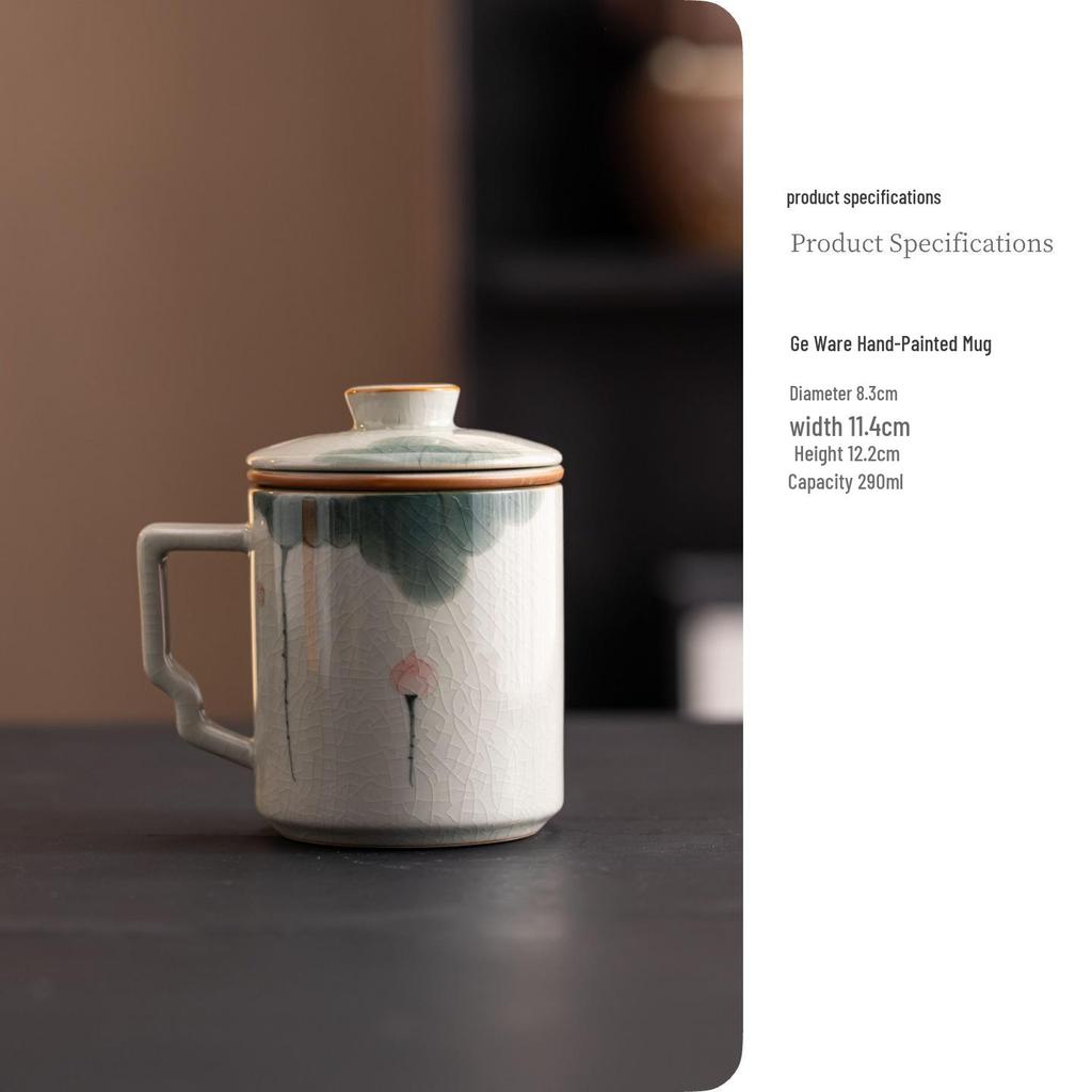 Ge Kiln Ceramic Tea Cup Set: Three-Piece Mug with Inner Liner, Gift Box, Logo Customizable, Perfect for Business Gifts