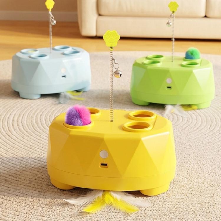Indoor Play Device with Extending Lower Attachment, Moving Ball, Spring Attachment, and 4 Top Openings for Play