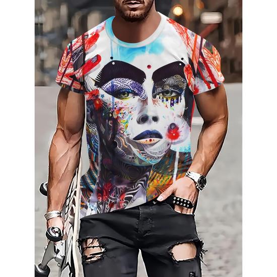 Camiseta de Moda con Estampado de Chica Para Hombres Camisetas Coloridas Impresas en 3D Casual Unisex Manga Corta Cuello Redondo Tops Camisetas de Calle