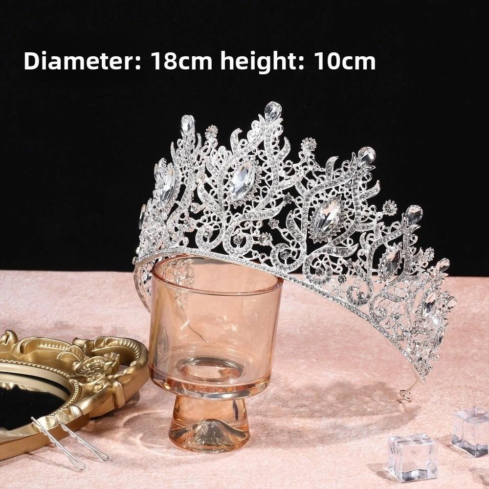 Korean Style Baroque Crystal Crown Hair Hoop Round Tiaras Elegant Metal Prince Crowns  Queen