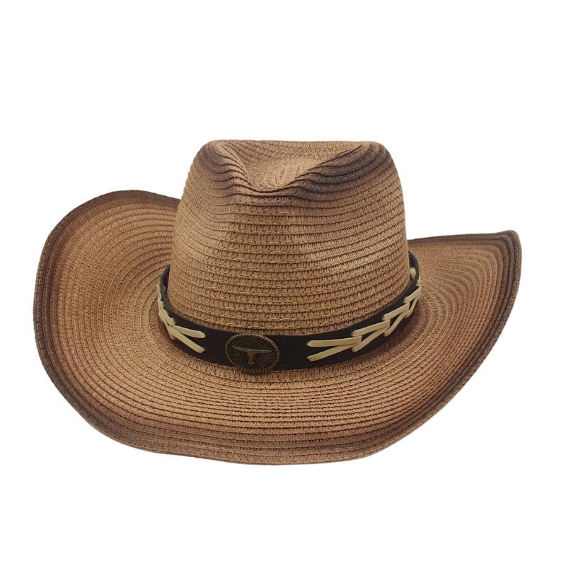 Cross-Border Foldable Windbreak Rope Top Hat Outdoor Beach Handsome Sun Hat Spring And Summer New Men'S And Women'S Western Denim Straw Hat