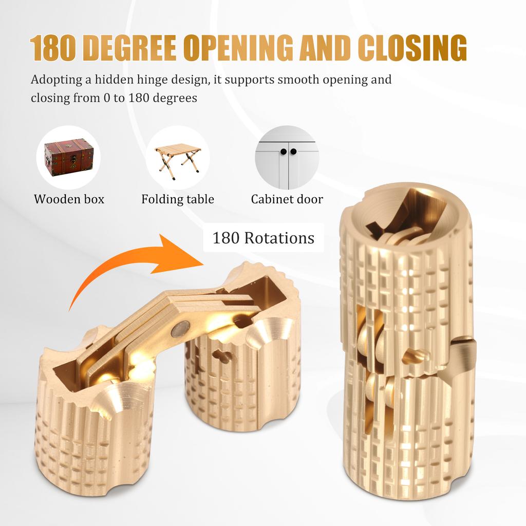 10PCS 8mm Hidden Brass Barrel Hinges 180 Degree Opening Angle Concealed Furniture Hinges for DIY Jewelry Box Hand Craft