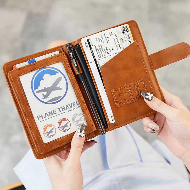 Travel Passport Wallet Women Man Card Holder RFID Blocking Credit Card ID Bag Plane Ticket Holder Multifunction Wallets