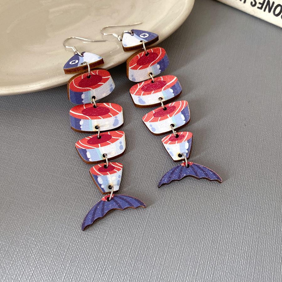 Ethnic style wood printing goldfish ear hook cartoon fun fashion personalized earrings niche high-end earrings