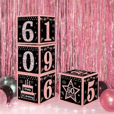 Black Pink Birthday Box 16 21 30 40 50 Year Birthday Party Decor Kids 30th 50th 60th Birthday Party Supplies Favors Anniversary