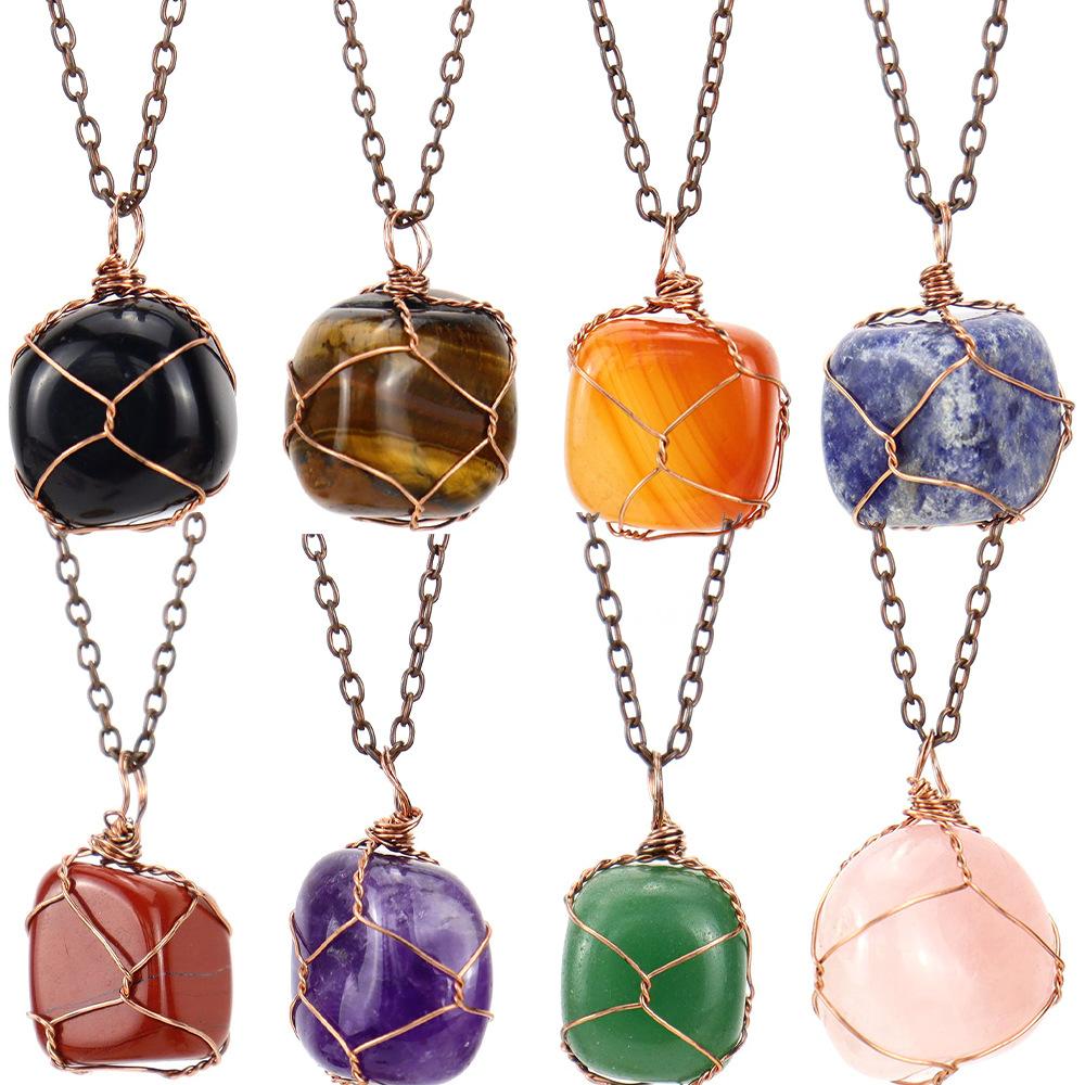Hand-Wound Irregular Natural Stone Crystal Rough Stone Amethyst Pendant Necklace N669