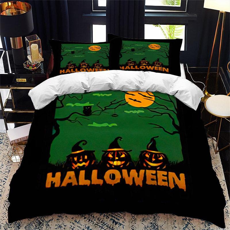 Halloween Duvet Cover King Microfiber Medieval Haunted Castle With Garden Pumpkins Dark Clouds Scary Nights Print Bedding Set