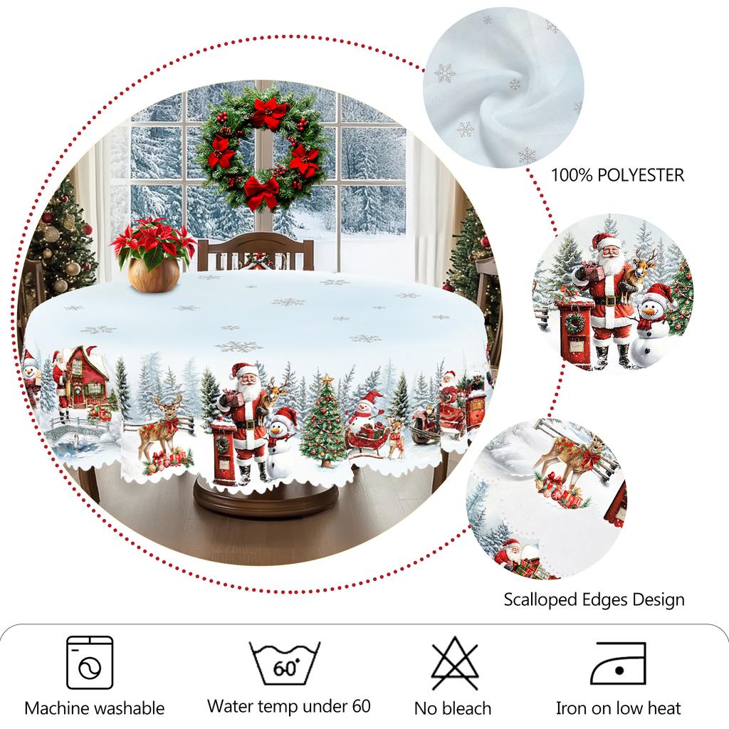 1 Piece Of Merry Christmas Themed Printed Tablecloth, Retro Country Farmhouse Style, Santa Claus, Snowman, Snow Scene Pattern Design, Suitable For Chr