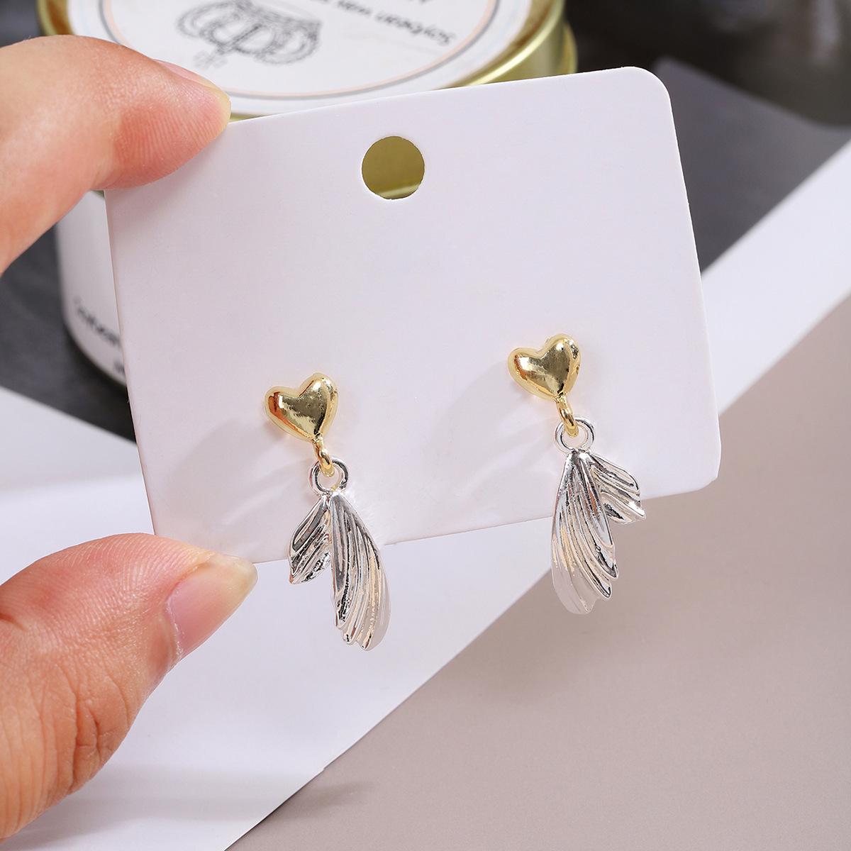 Silver Needle Asymmetrical Wing Heart Stud Earrings for Women - Minimalist, Light Luxury Design