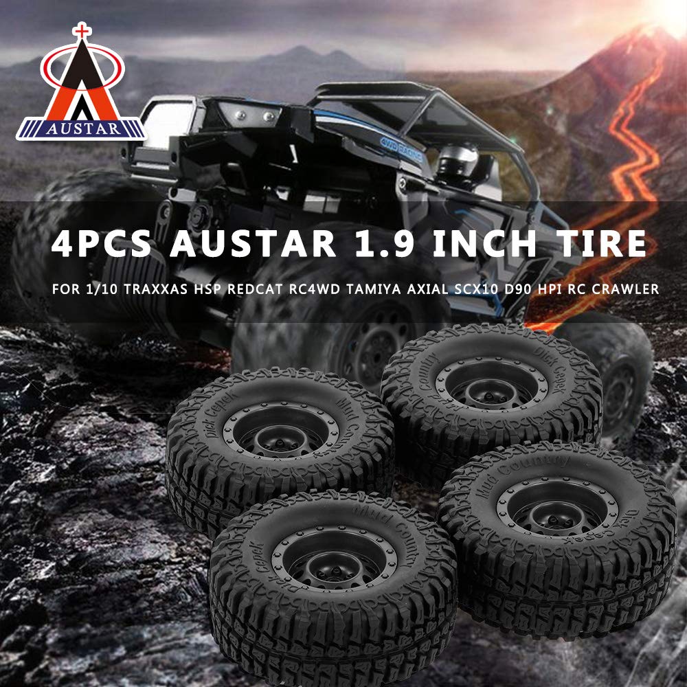 Goolsky 4x AUSTAR 100mm 1.9 inch Rim Rubber Tire Wheels for 1/10 RC Cars: Traxxas HSP Redcat RC4WD, Tamiya Axial SCX10 D90 HPI RC Rock Crawler