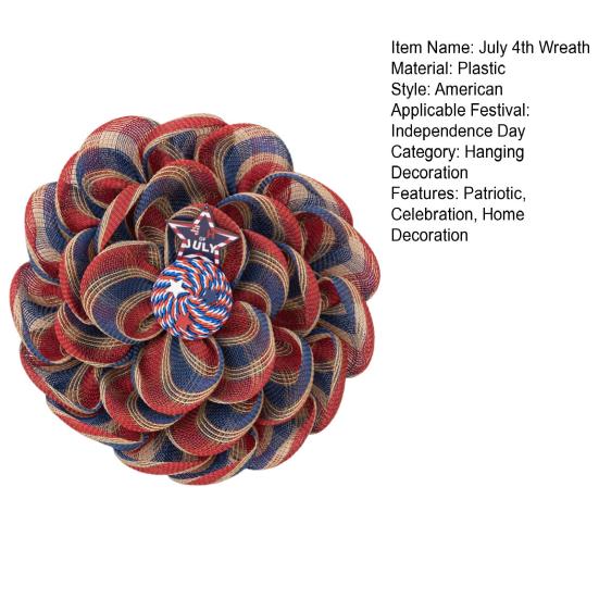 Věnec na 4. července Patriotický Americana Vzpomínkový den Závěsný věnec pro Den nezávislosti Dekorace na dveře, okno, zeď