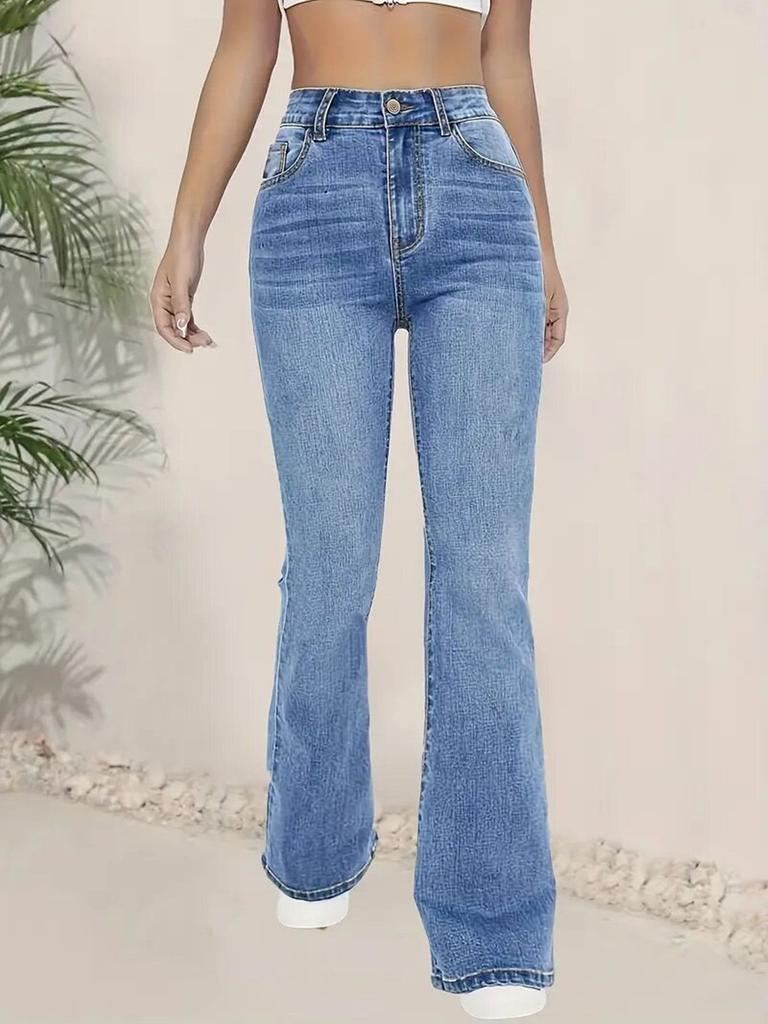 Jeans Acampanados Elásticos de Cintura Alta para Mujer Puffanpop - Lavado Claro Tiro Alto Bootcut Pantalones de Mezclilla Ajustados Pantalones de Campana para Verano Casual