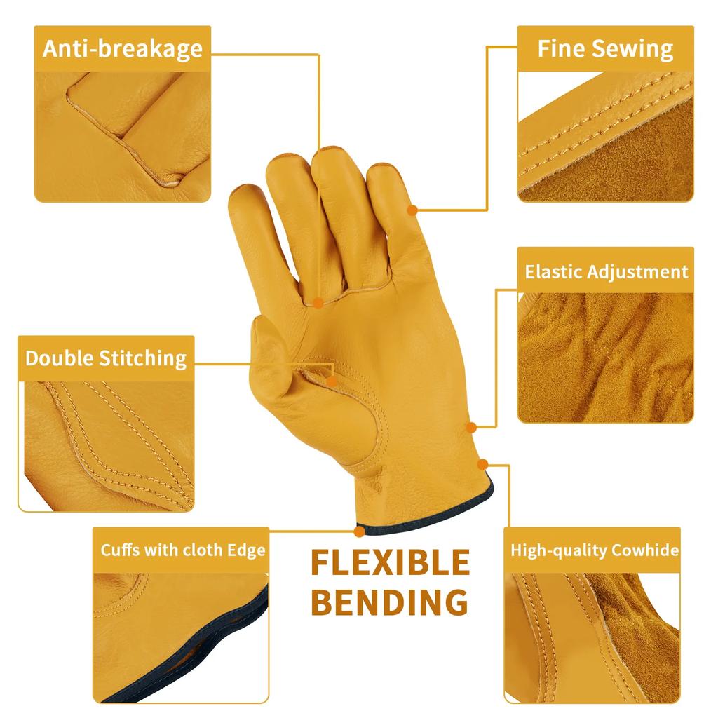 Men/Women Work Gloves Soft Cowhide Driver Hunting Driving Farm Garden Thorn-proof Welding Security Protection Mechanic Glove