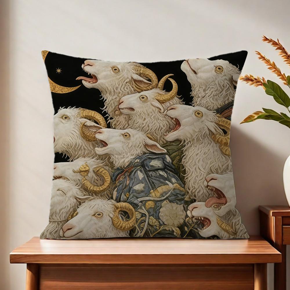 Spooky Goat Face 2D cute cushion cover For Pillow Printing Sofa Decoration Home Car Room Coffee Shop Office Nordic Simplicity