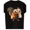 Age Scrat Eichhörnchen Grafik T-Shirt - Lustiges Cartoon-Design mit dem aufgedruckten Text I'not a Dinosaurier. Schwarzes lässiges T-Shirt mit Rundhalsausschnitt, für alle geeignet