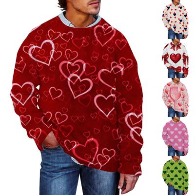 Pull Homme Imprimé Saint-Valentin Faux Pull, Sweat-shirt Col Rond, Haut Ample à Manches Longues