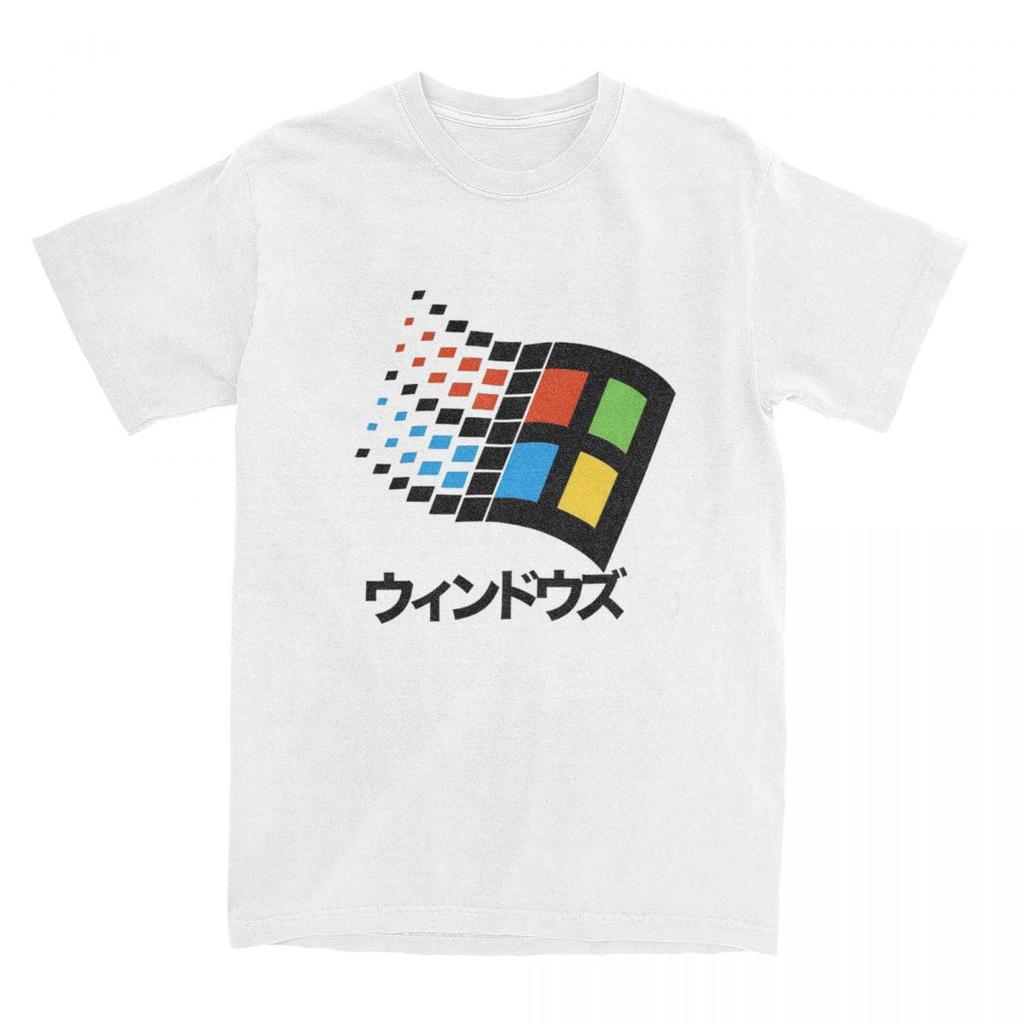 Windows 95 Japanisches Katakana Retro Logo T-Shirt Harajuku T-Shirts Kurzarm Vintage T-Shirt Sommer Baumwolle Übergroße Kleidung
